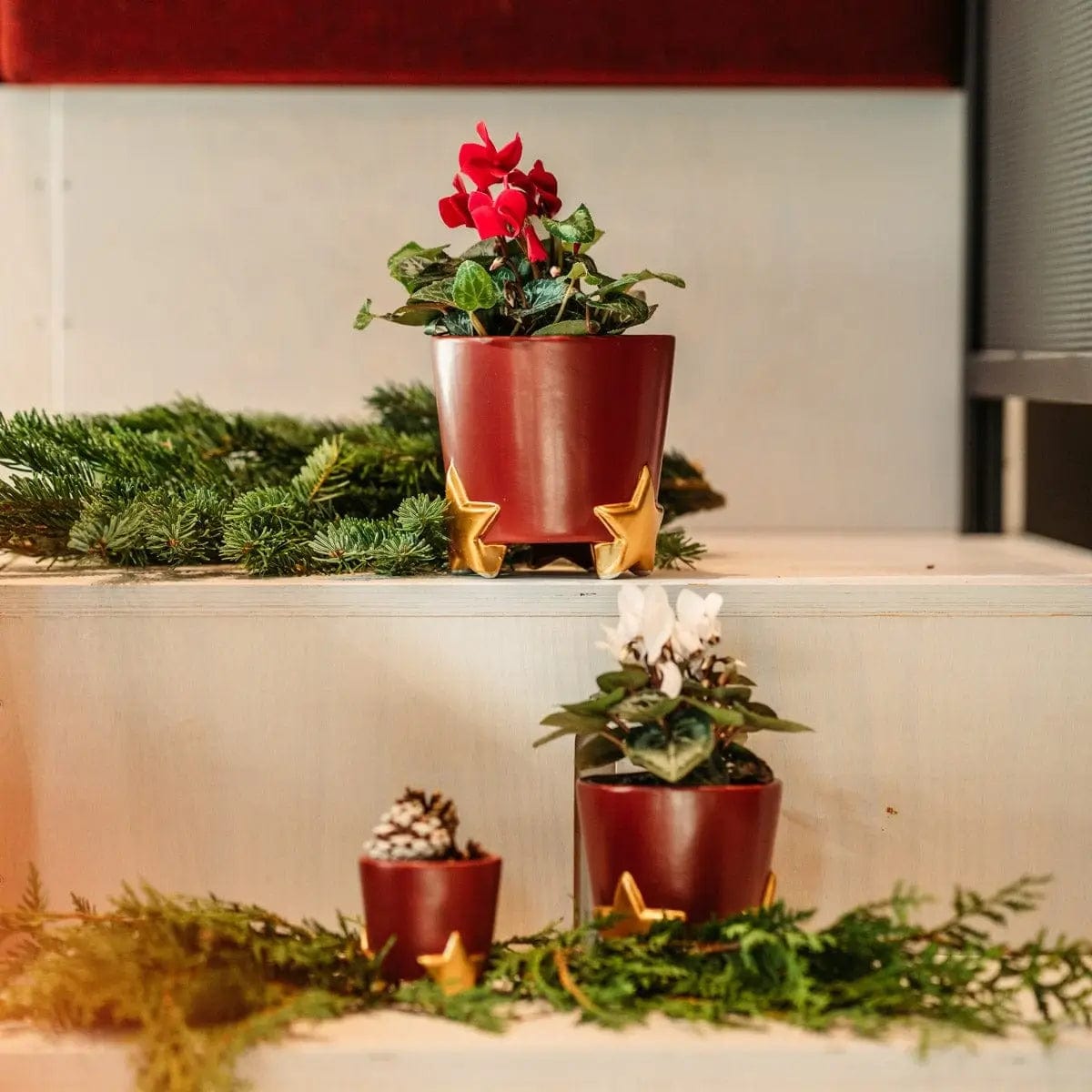 Italiving Keramikübertöpfe 3er-Set Übertöpfe Weihnachtsstern - Keramik 3 Größen und 2 Farben