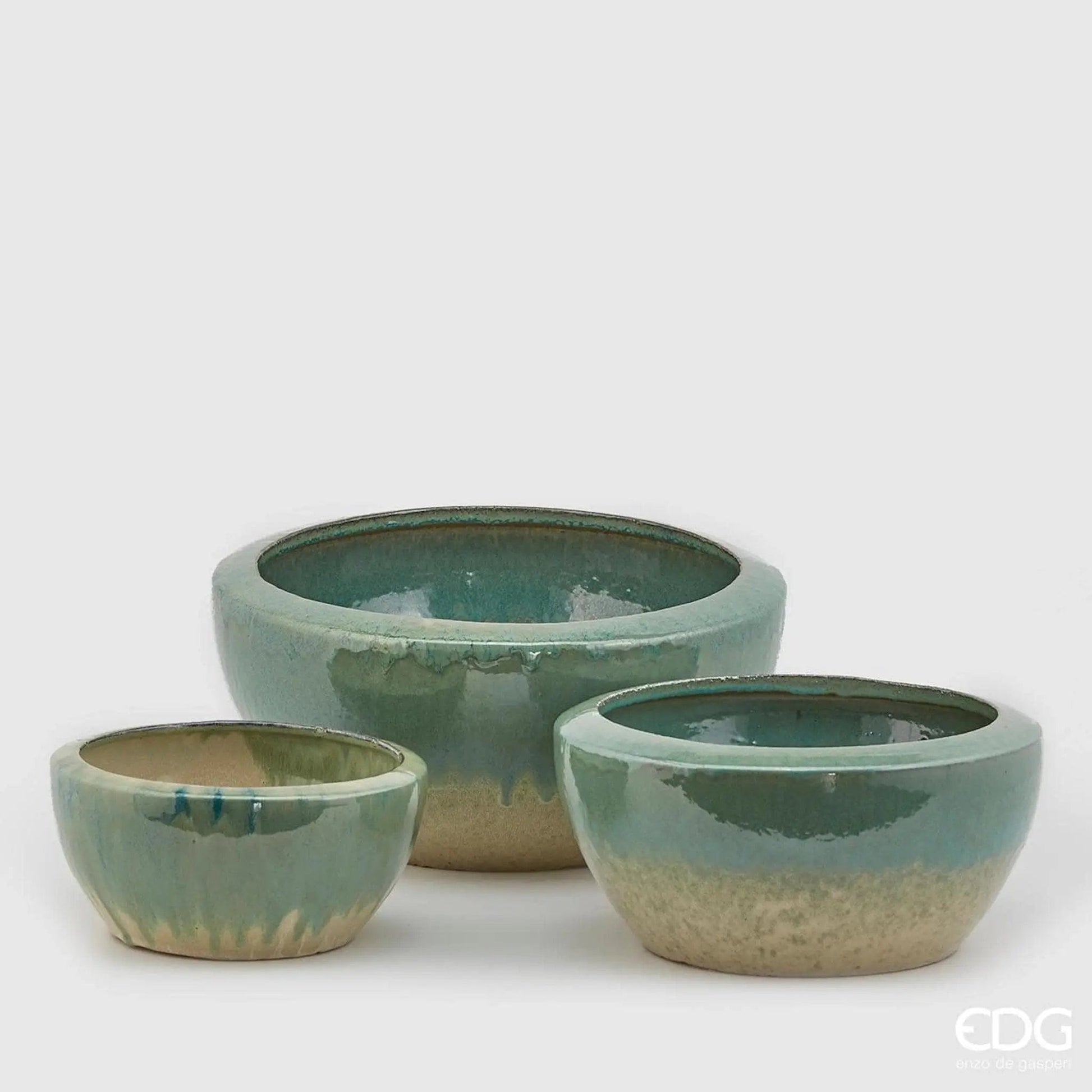 Italiving Keramikvase 3er-Set mediterrane Pflanzschalen handbemalt - frostsichere Keramik