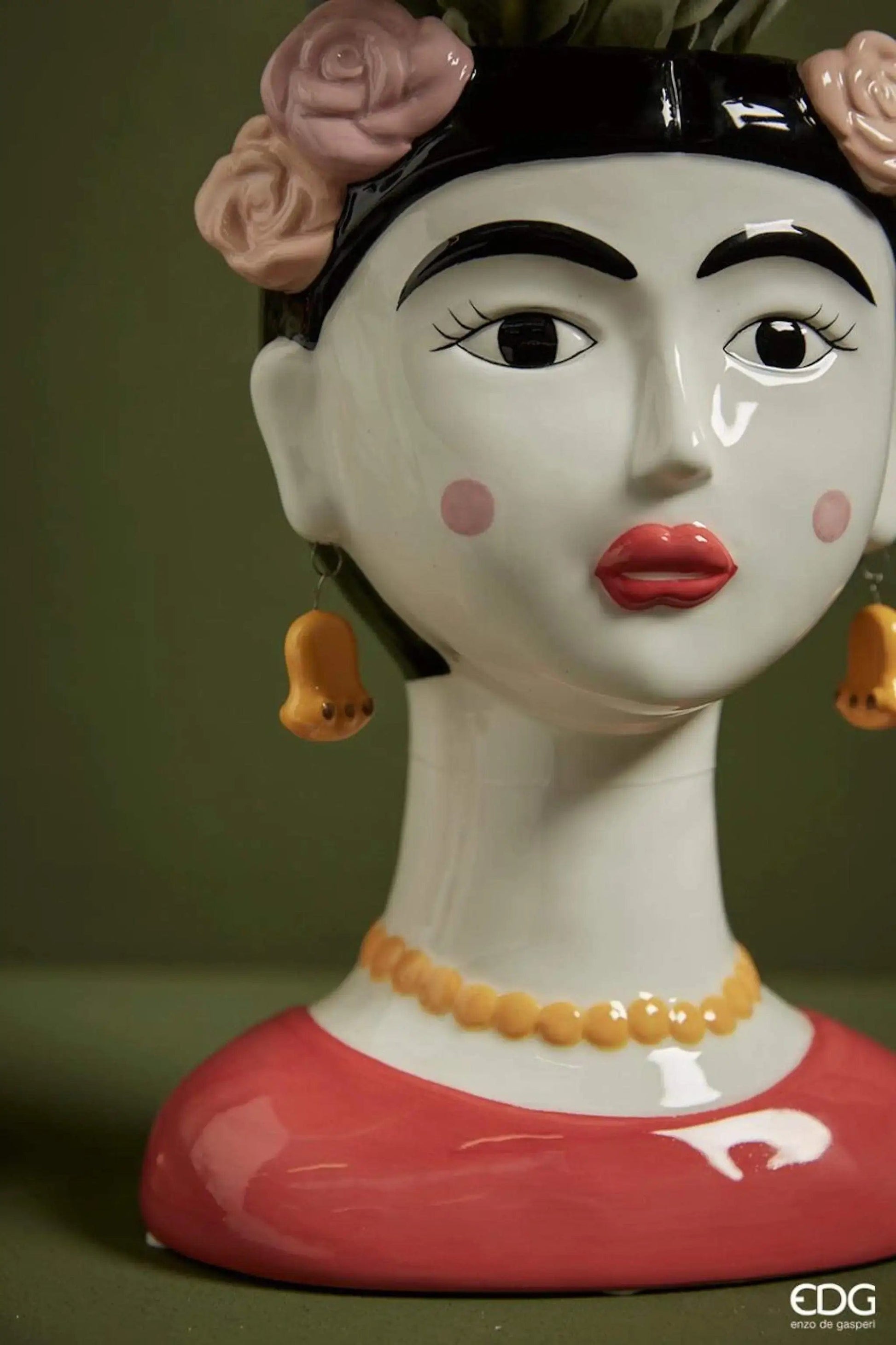 Italiving Keramikvase Blumenvase Frida Kahlo - glasierte Keramik Höhe 22 cm Ø 15/12 cm