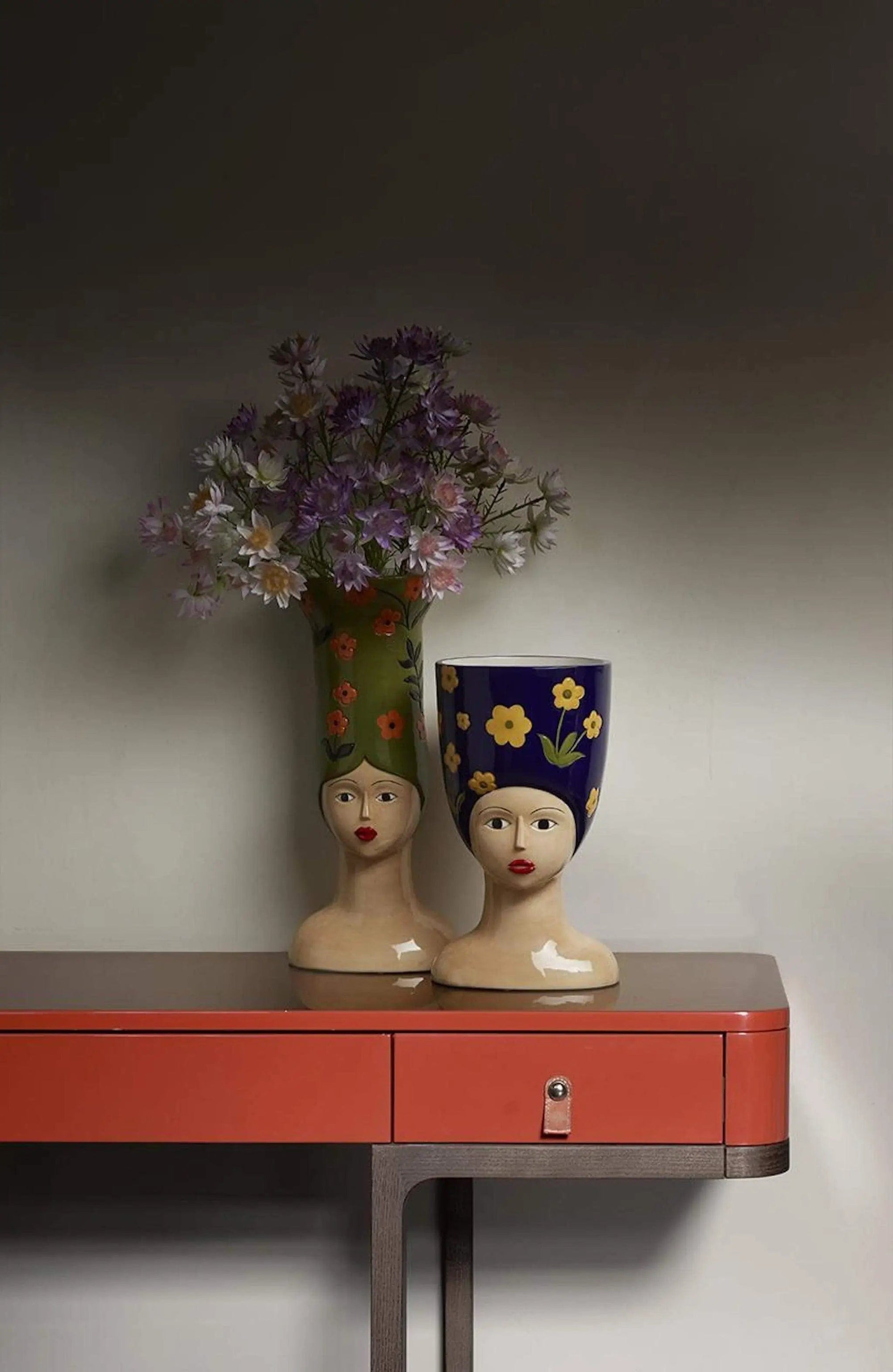 Keramikvase Höhe 34 cm Ø 20/17 cm Skulptur Frauenkopf