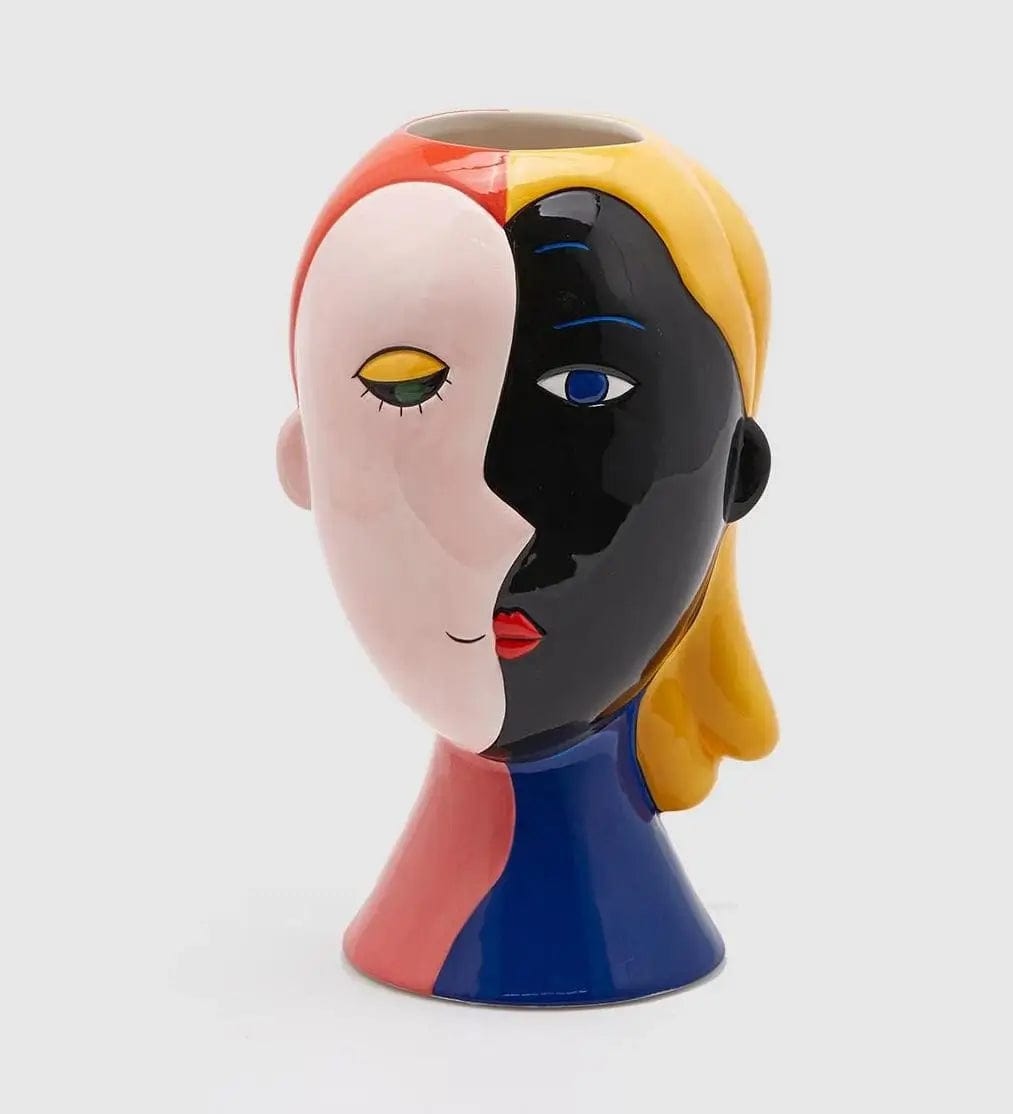 Italiving Keramikvase Dekovase Gesichter dieser Welt - glasierte Keramik Höhe 26 cm Ø 16 cm
