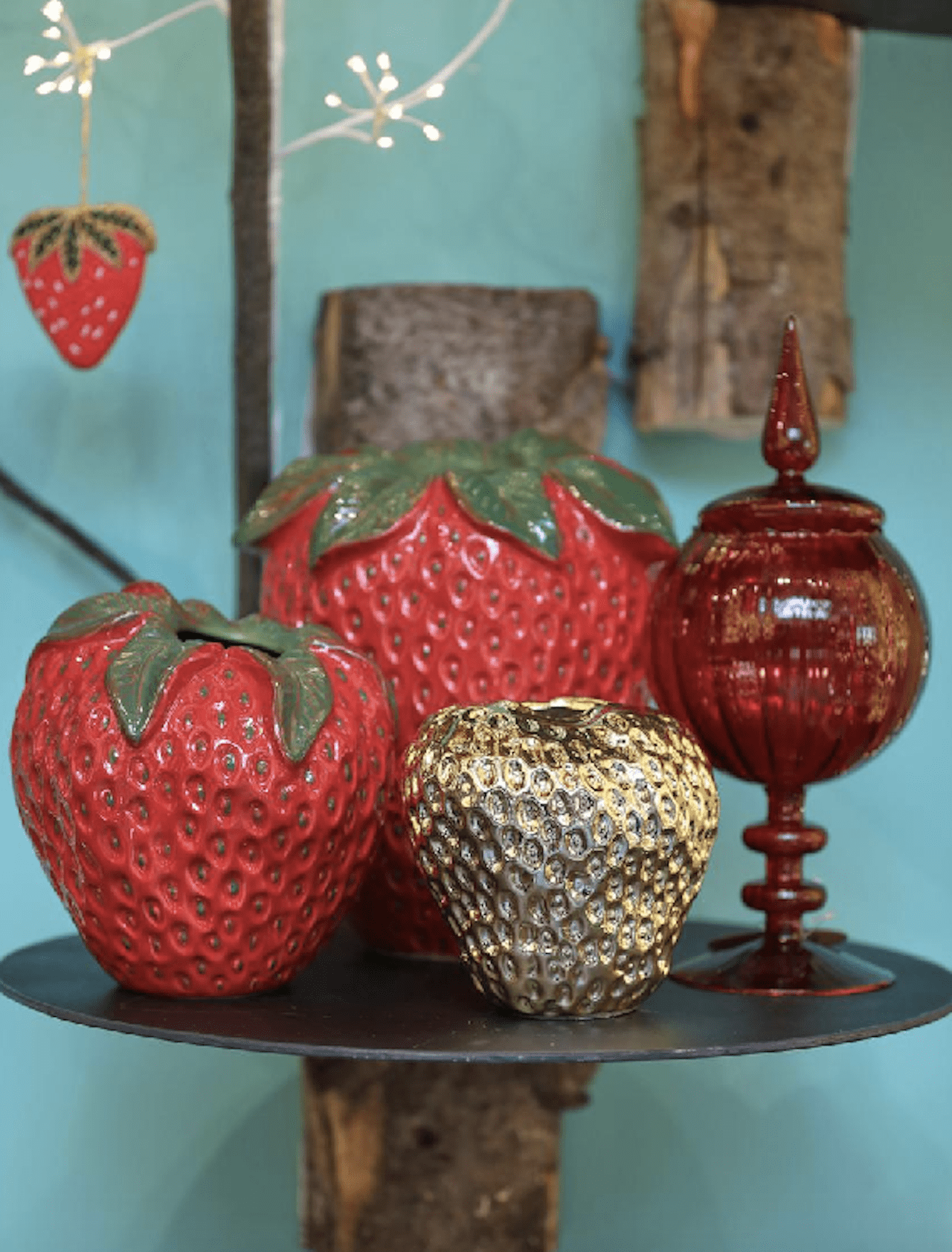 Italiving Keramikvase Erdbeervase Höhe 16 cm Ø 17 cm - Dekovase Keramik Goldlackierung