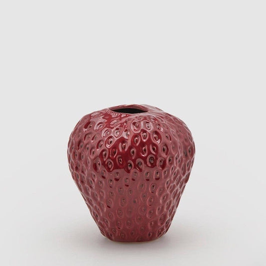 Italiving Keramikvase Erdbeervase Höhe 21 cm Ø 20 cm - Dekovase Keramik dunkelrot