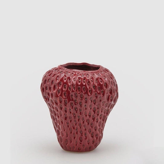 Italiving Keramikvase Erdbeervase Höhe 26 cm Ø 22 cm - Dekovase Keramik Dunkelrot