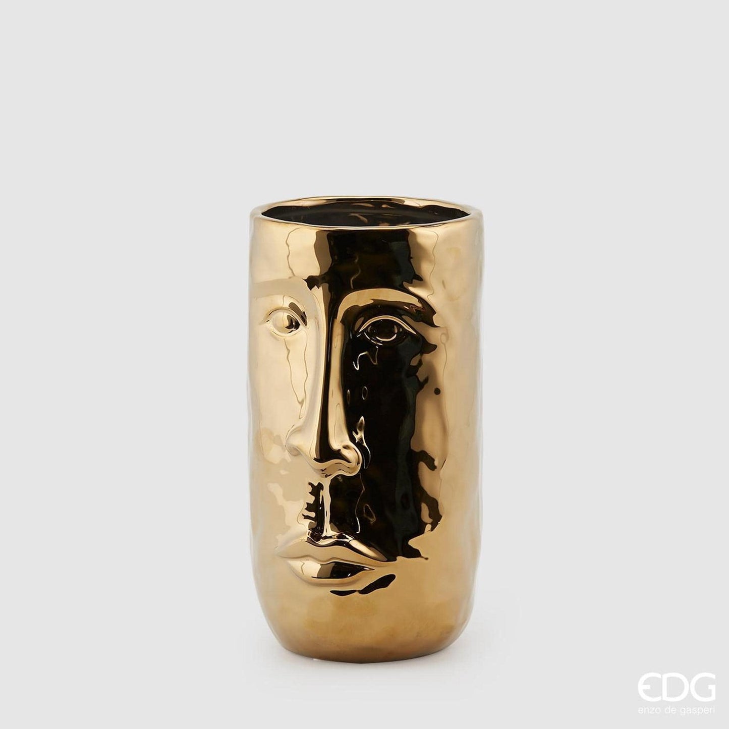 Italiving Keramikvase Raumdekoration Blumenvase gold mit Gesicht - Keramik H 26 cm Ø 15 cm