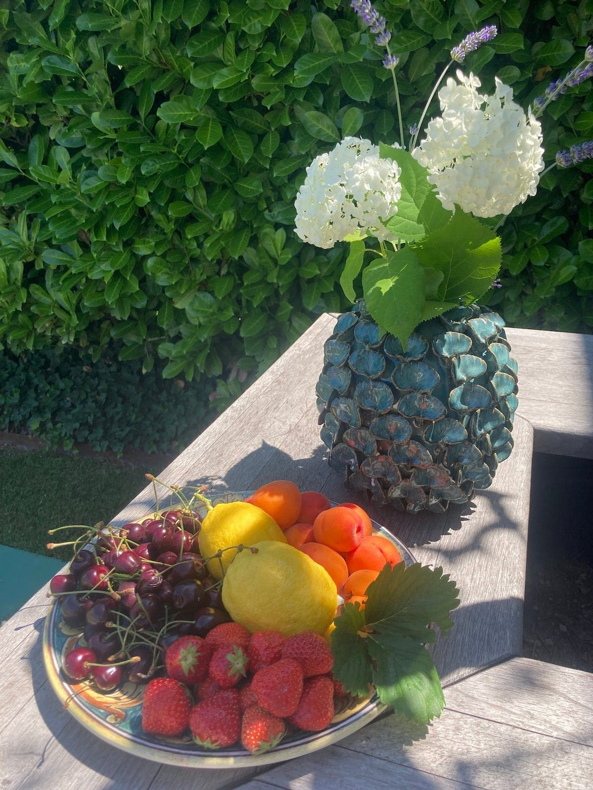 Italiving Keramikvase Raumdekoration Vase mit Ginkoblätter - Handarbeit H 20 cm Ø 20 cm