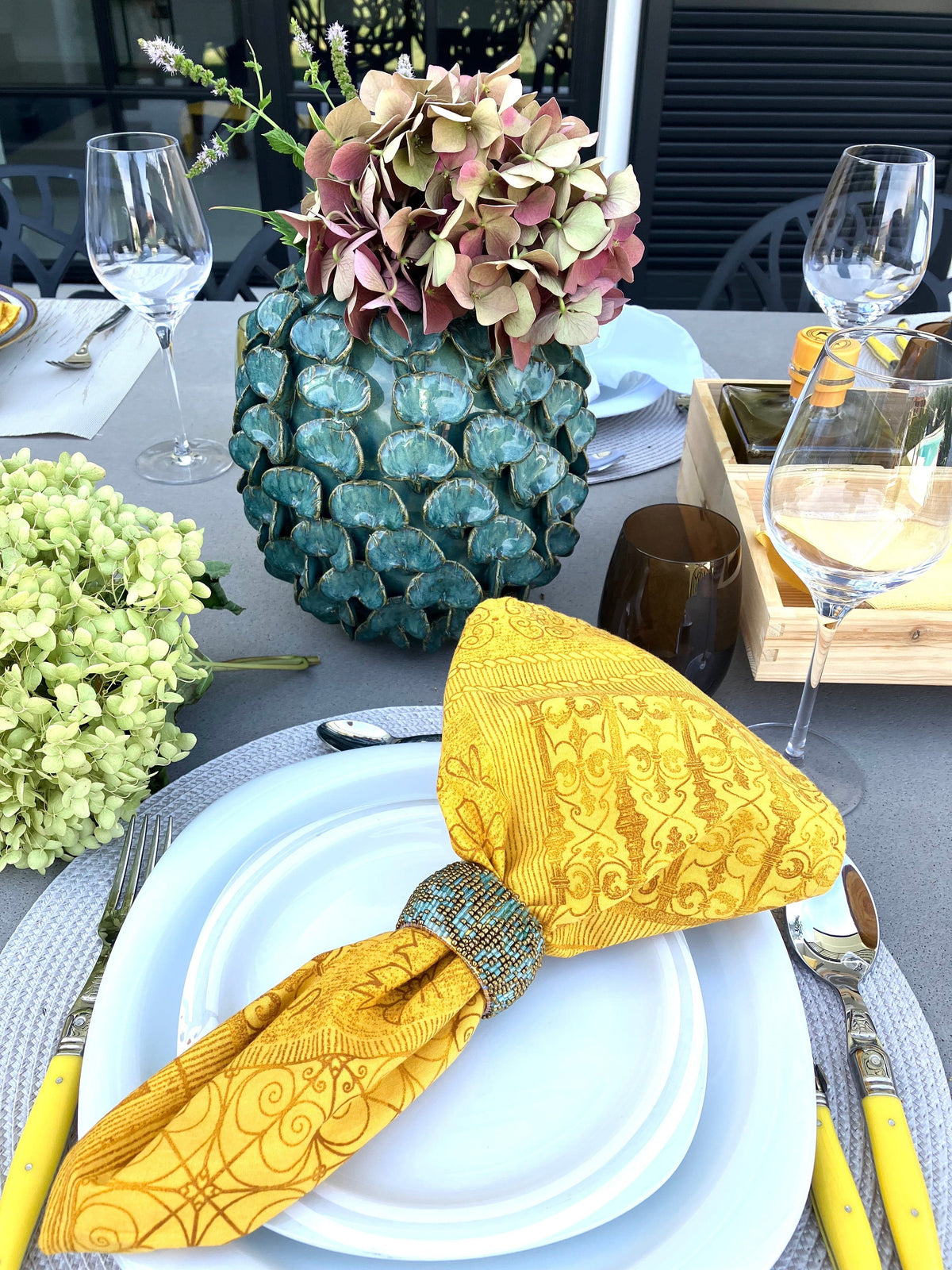 Italiving Keramikvase Raumdekoration Vase mit Ginkoblätter - Handarbeit H 20 cm Ø 20 cm