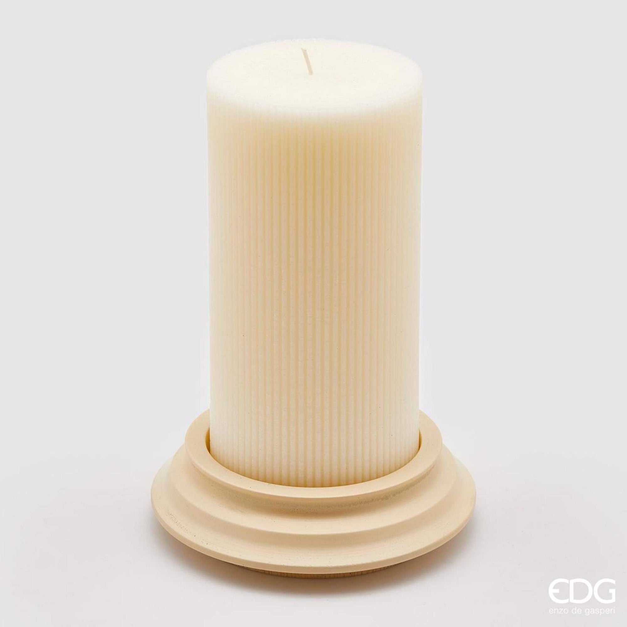 Italiving Kerze Creme Kerze antike Säule auf Keramiksockel in 3 Farbvarianten Höhe 21 cm Ø 10 cm