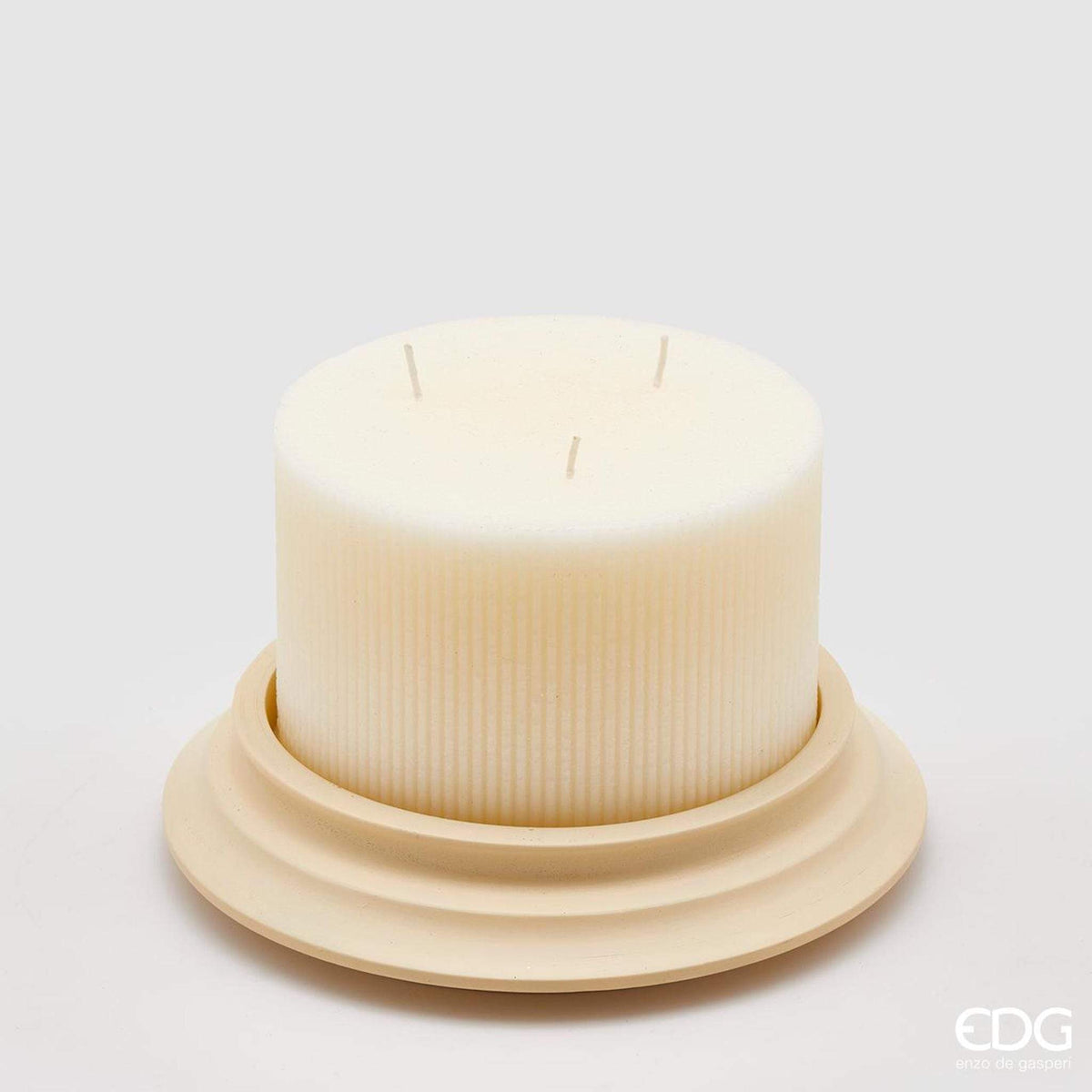 Italiving Kerze Creme Kerze antike Säule mit Keramiksockel Höhe 10 cm Ø 15 cm in 3 Farben