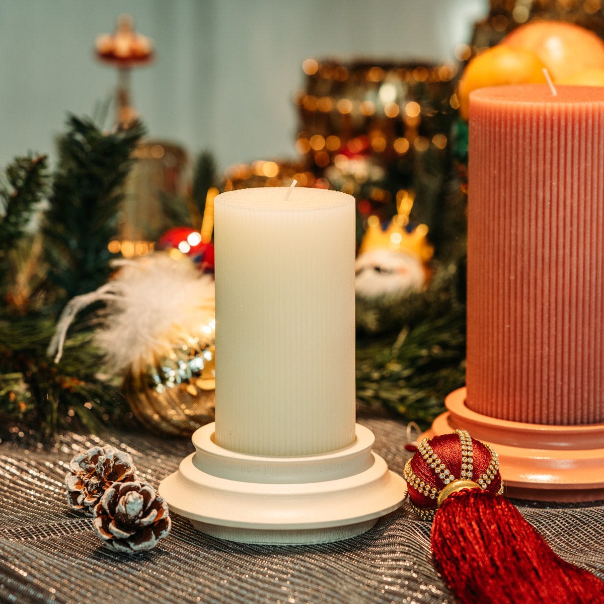 Italiving Kerze als antike Säule mit Keramiksockel in 3 Farben H 15 cm Ø 8cm