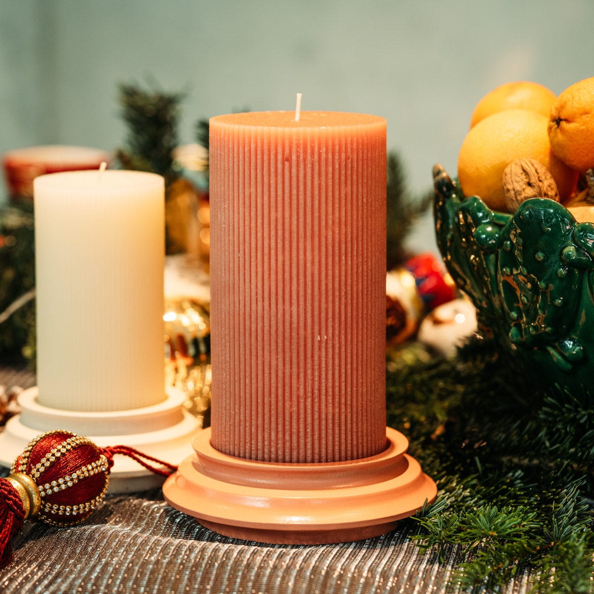 Italiving Kerze antike Säule auf Keramiksockel in 3 Farbvarianten Höhe 21 cm Ø 10 cm