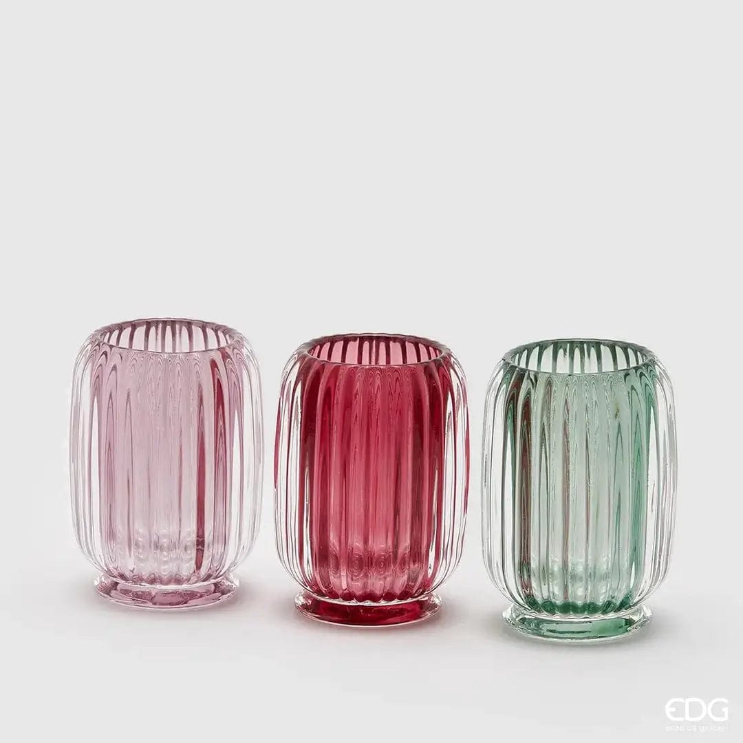 Italiving Kerzenglas 3-er Set Kerzengläser für Teelichter in zwei Farbkombis H 12 cm Ø 9 cm