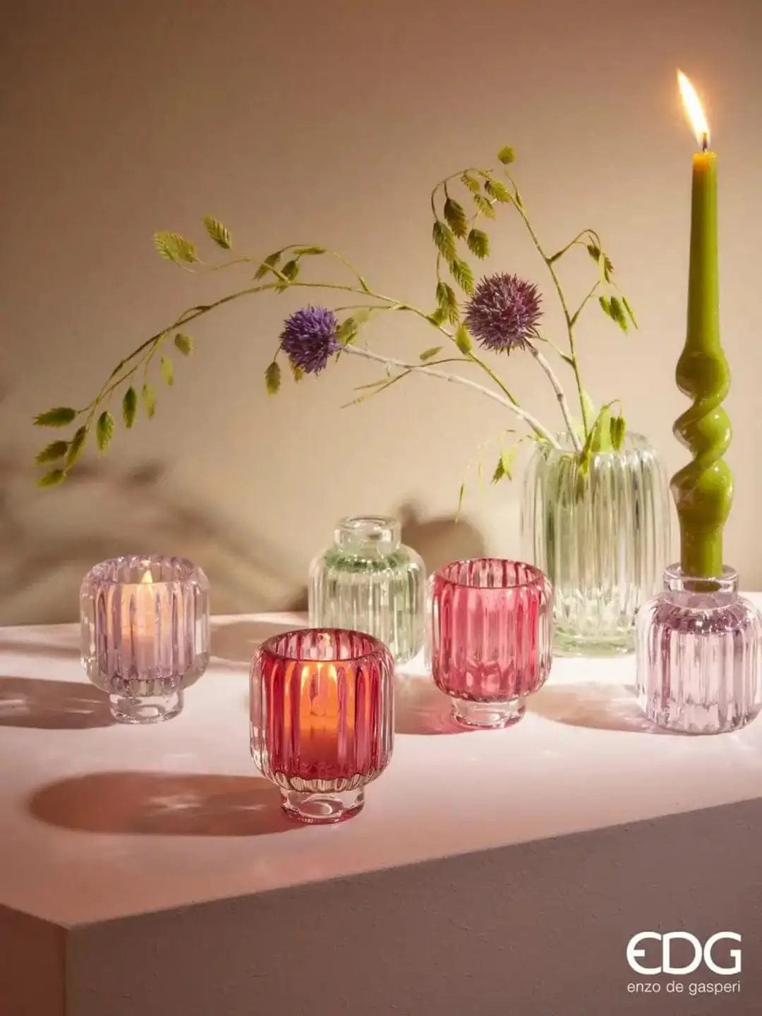 Italiving Kerzenglas 3-er Set Kerzengläser für Teelichter in zwei Farbkombis H 12 cm Ø 9 cm