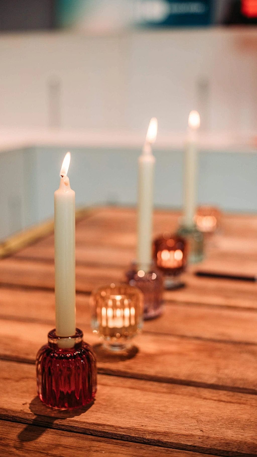 3er-Set Kerzengläser oder Kerzenleuchter in 3 Farbvarianten - drehbar