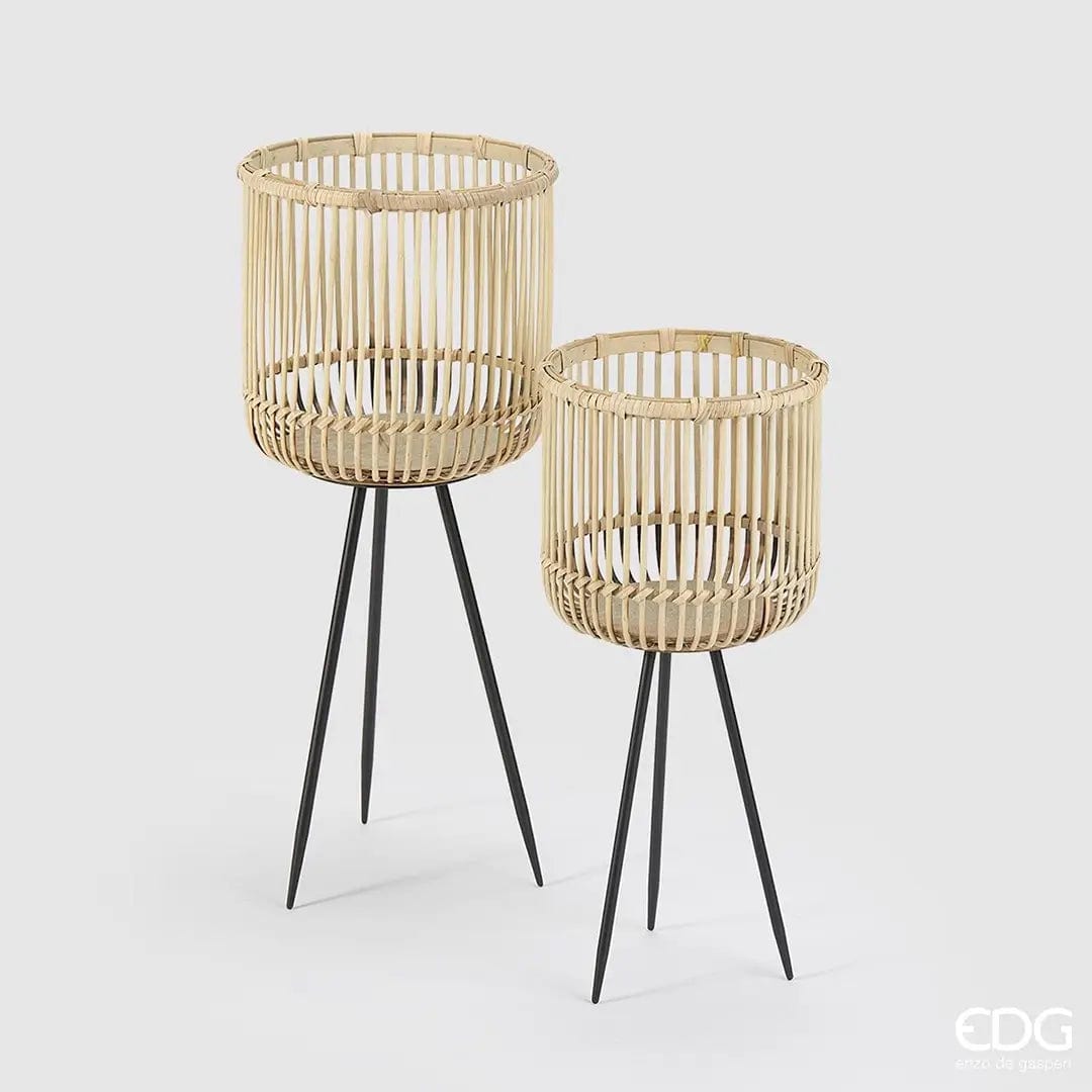 Italiving Kerzenleuchter 2-er Set Bambus Laternen natur auf hohen Beinen Höhe 65 + 47 cm