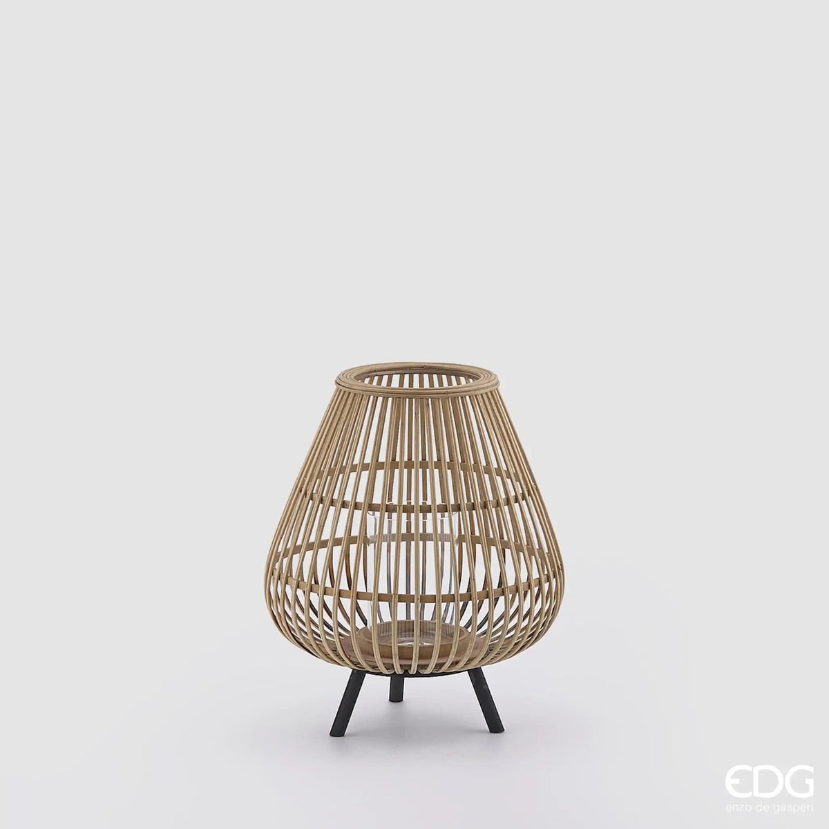 Italiving Kerzenleuchter Bambus Laterne natur auf kurzen Beinen Höhe 16 cm Ø 16 cm