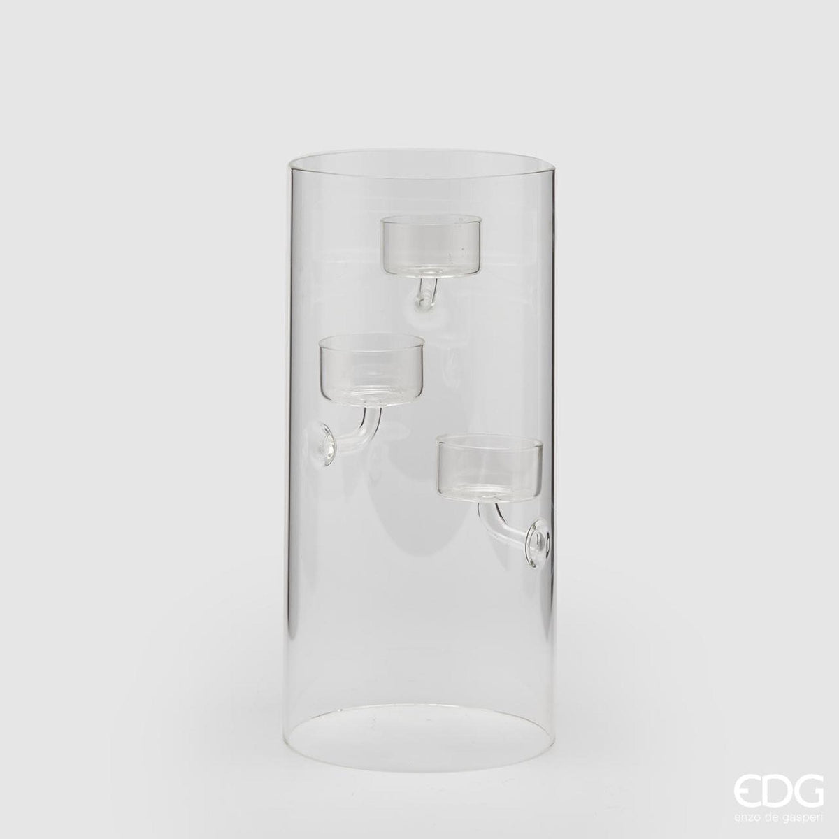 Kerzenleuchter Glas Höhe 25 cm Ø 12 cm mit 3 Halterungen für Teelichter