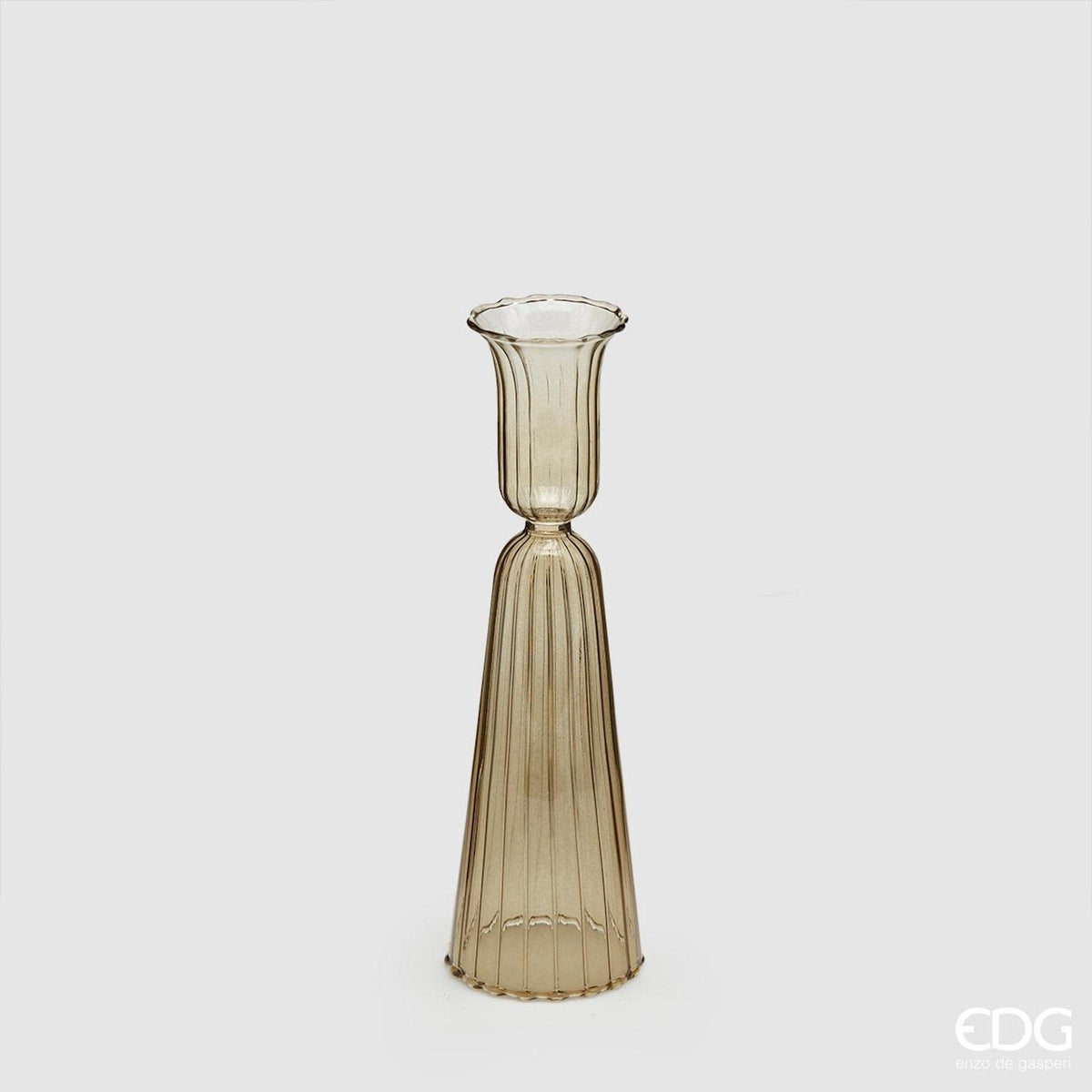 Italiving Kerzenleuchter Schlanker Kerzenleuchter gewellt - Rauchglas Höhe 18 cm Ø 5 cm
