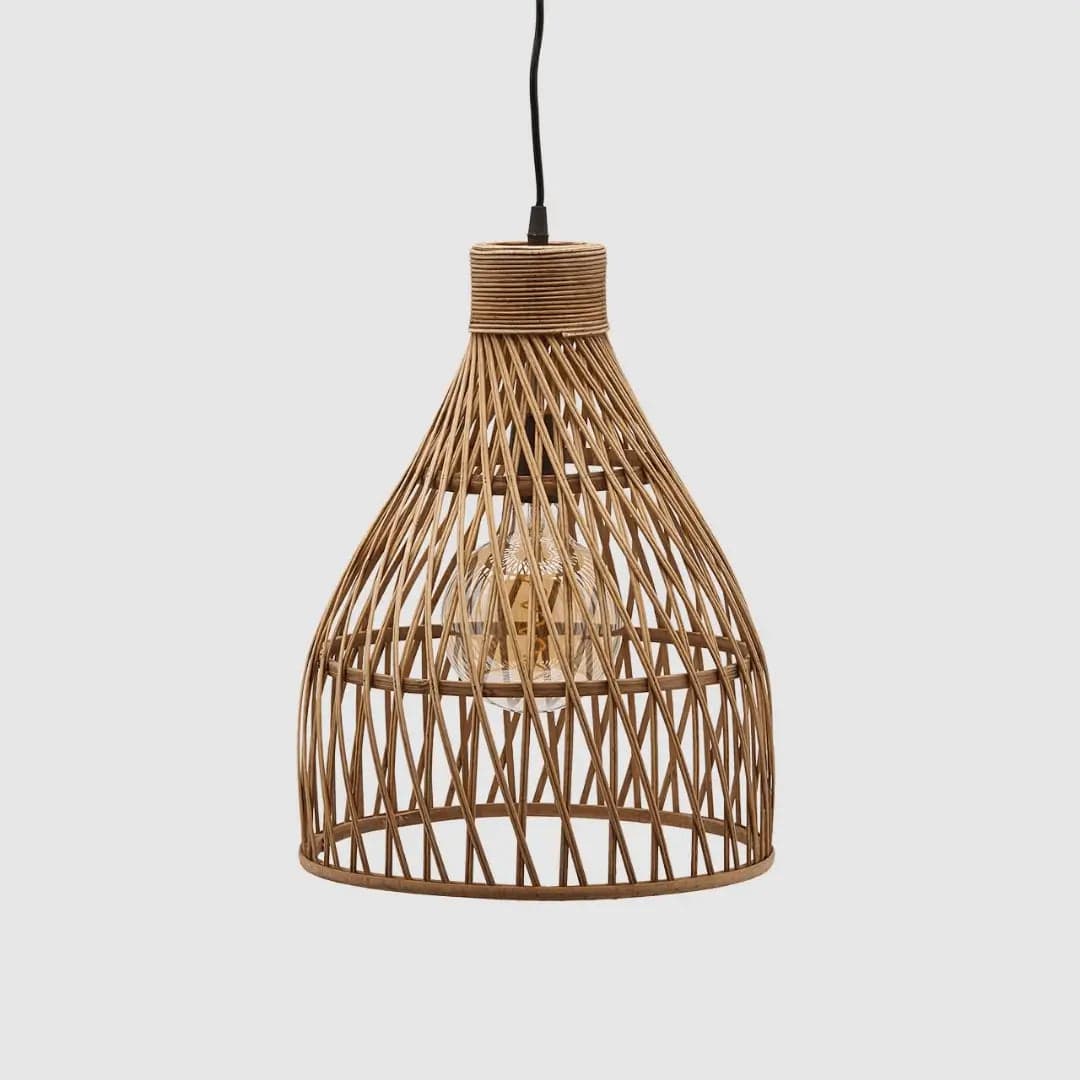 Italiving Lampe Deckenleuchte aus Naturmaterial Bambus Rautenmuster H 43 cm Ø 33 cm