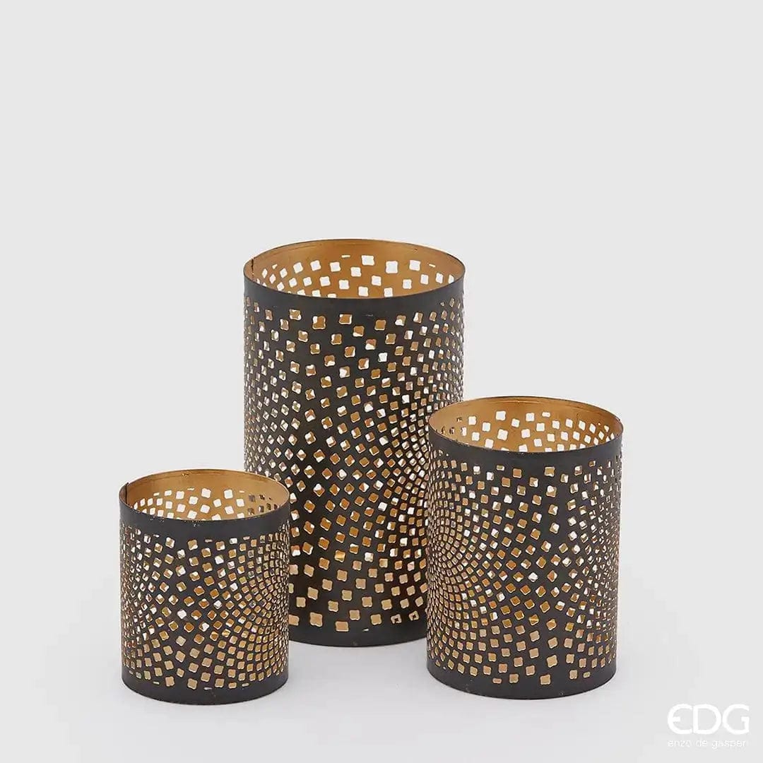 Italiving Laterne 3-er Set Tisch-Laternen aus Metall mit geometrischem Muster in 3 Größen