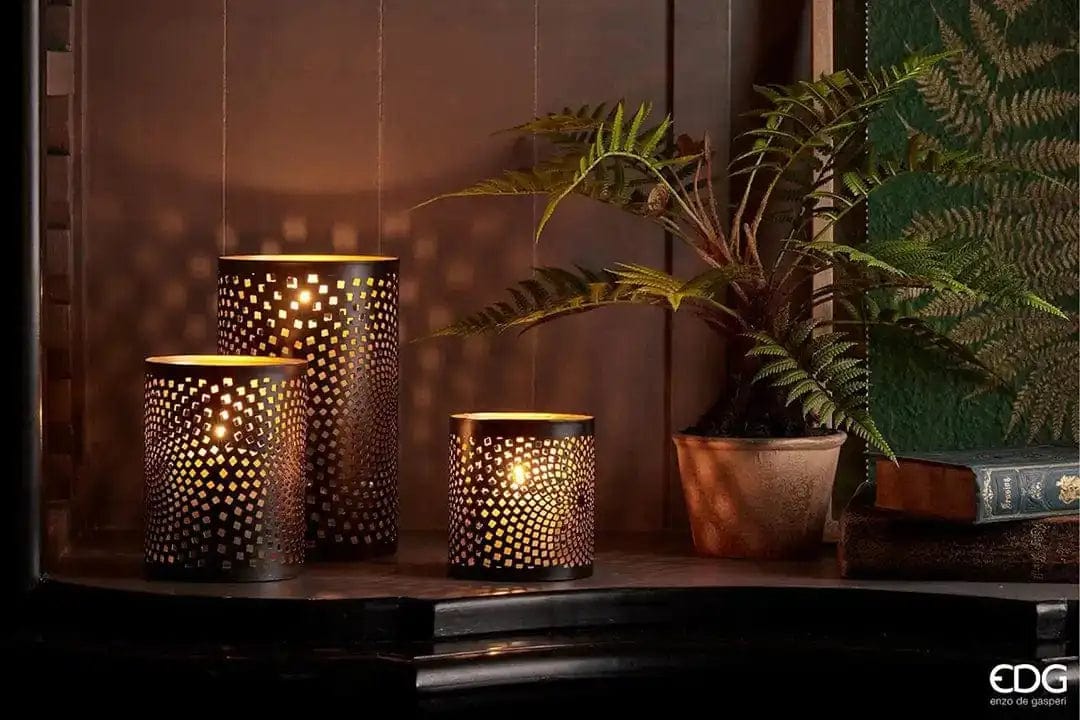 Italiving Laterne 3-er Set Tisch-Laternen aus Metall mit geometrischem Muster in 3 Größen