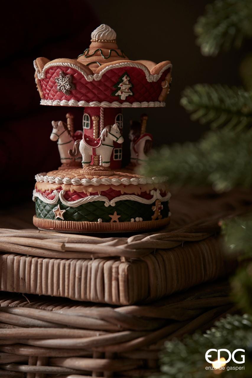 Italiving Spielzeugkarussell Spielzeugkarussell mit Musik, Pferden und Lebkuchen - Handaufzug