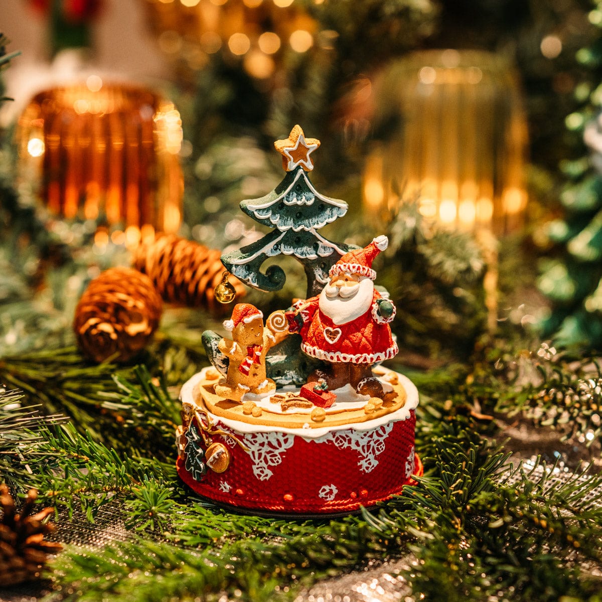 Italiving Spielzeugkarussell Spielzeugkarussell mit Musik, Weihnachtsmann und Bär - Handaufzug