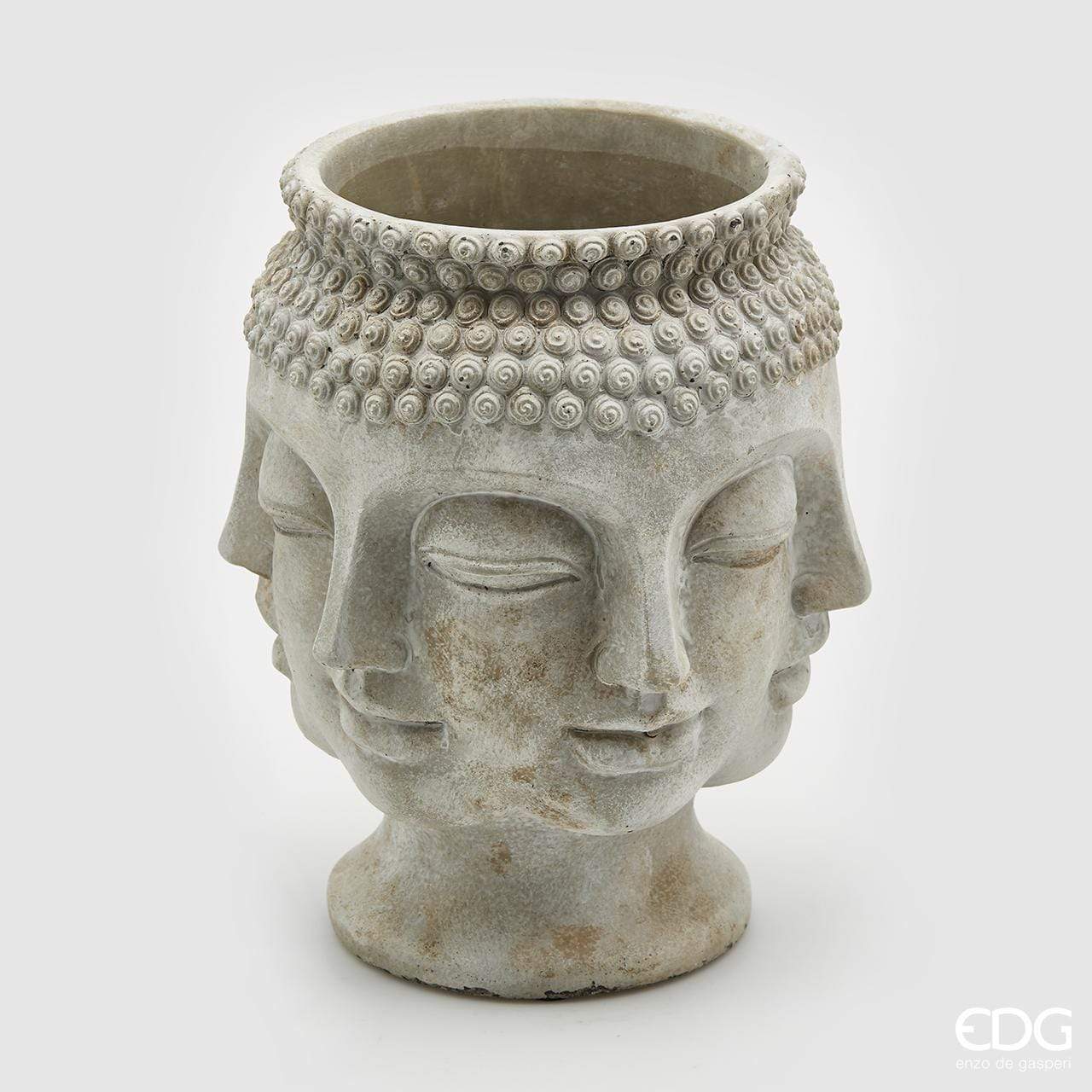 Italiving Vase aus Zement, Übertopf Raumdekoration Vase mit Buddha Köpfen - Zement grau H 25 cm Ø 20/18 cm