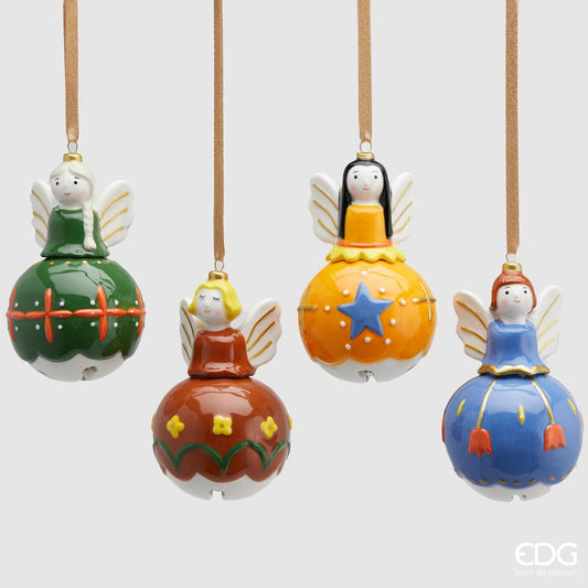 Italiving Weihnachtskugeln 4er-Set Engel als Weihnachtskugeln - bemalte Keramik